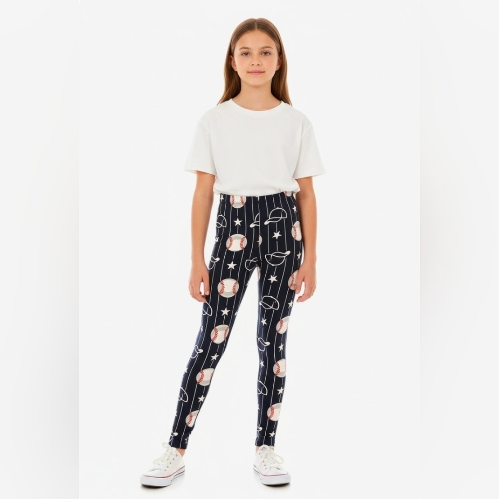 Zinati Girls Buttery Soft Navy I Love Baseball Leggings Size L/XL & S/M